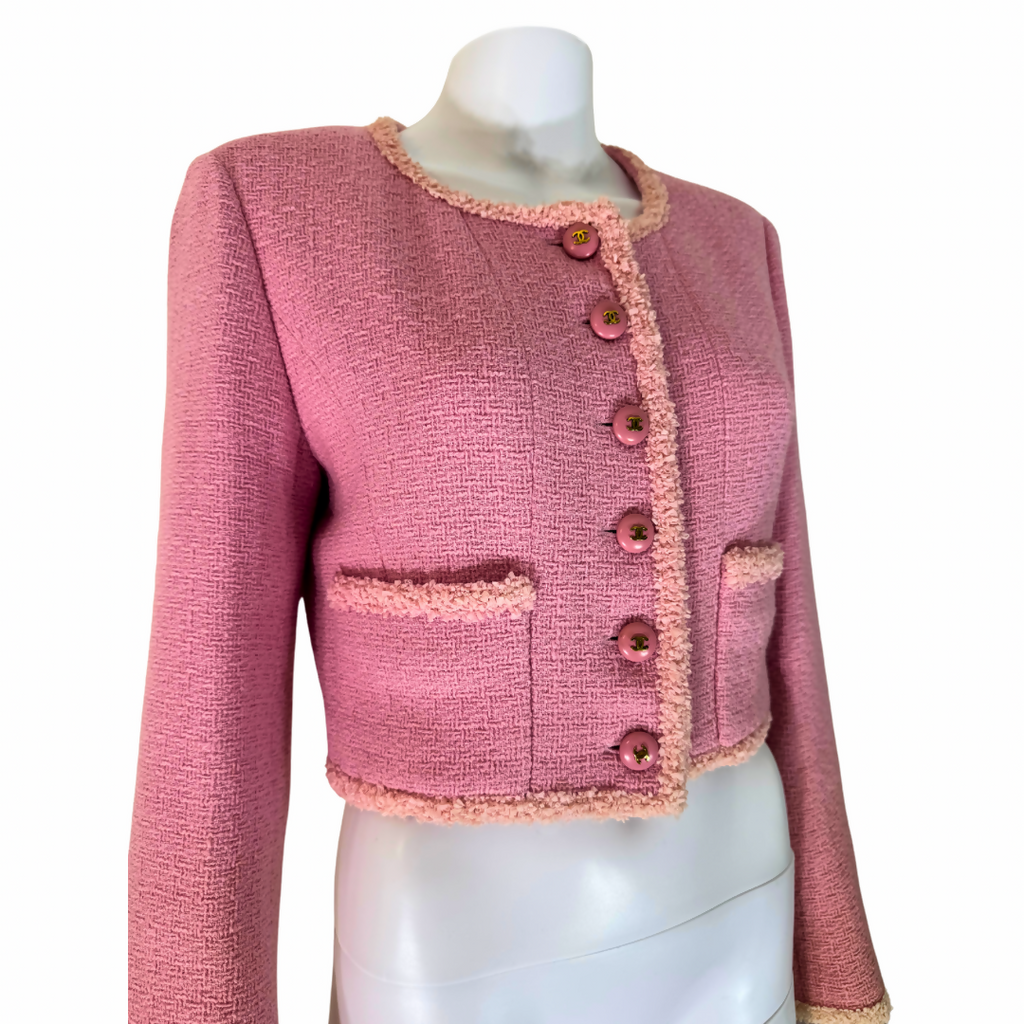 Chanel 95A Pink Tweed Cropped Jacket