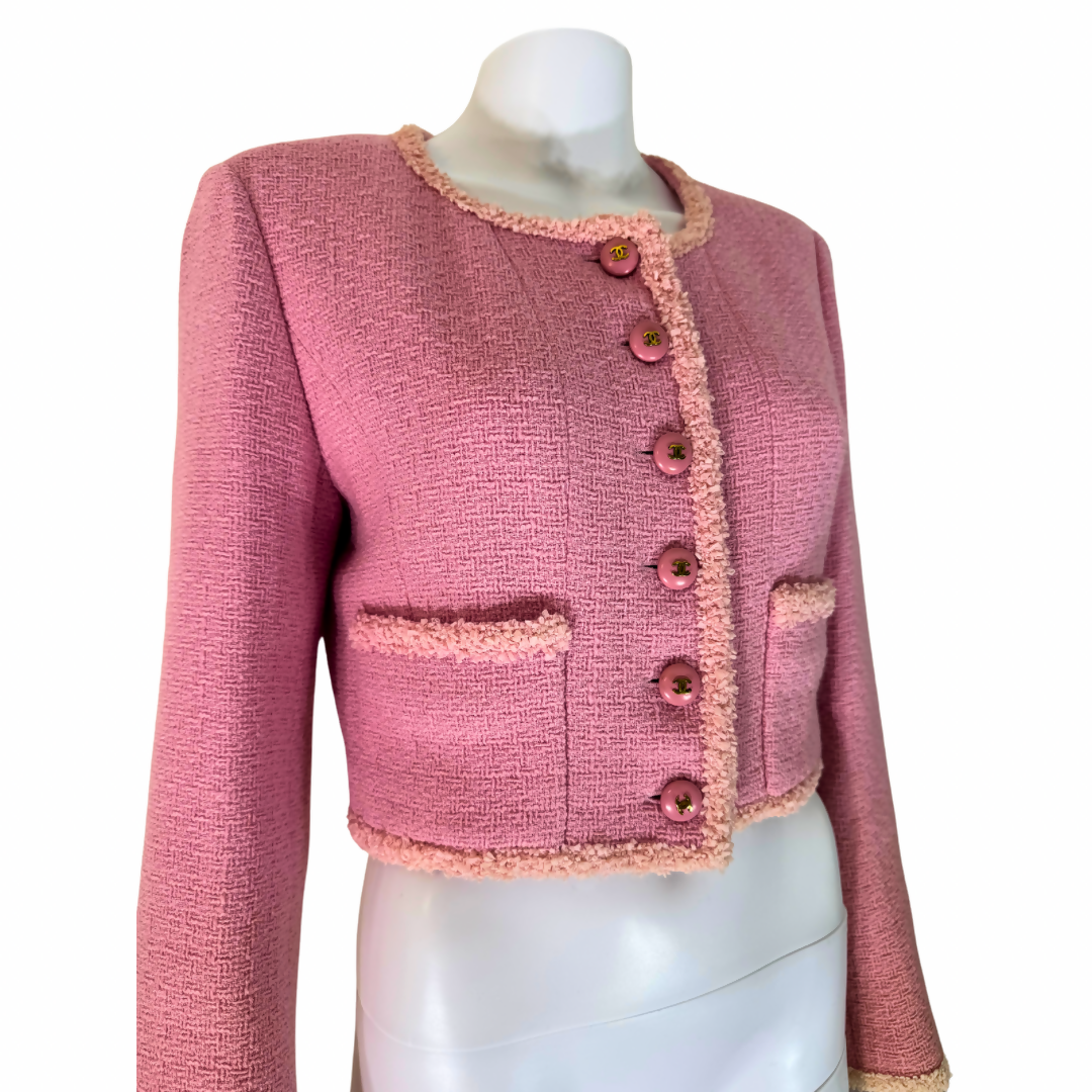 Chanel 95A Pink Tweed Cropped Jacket
