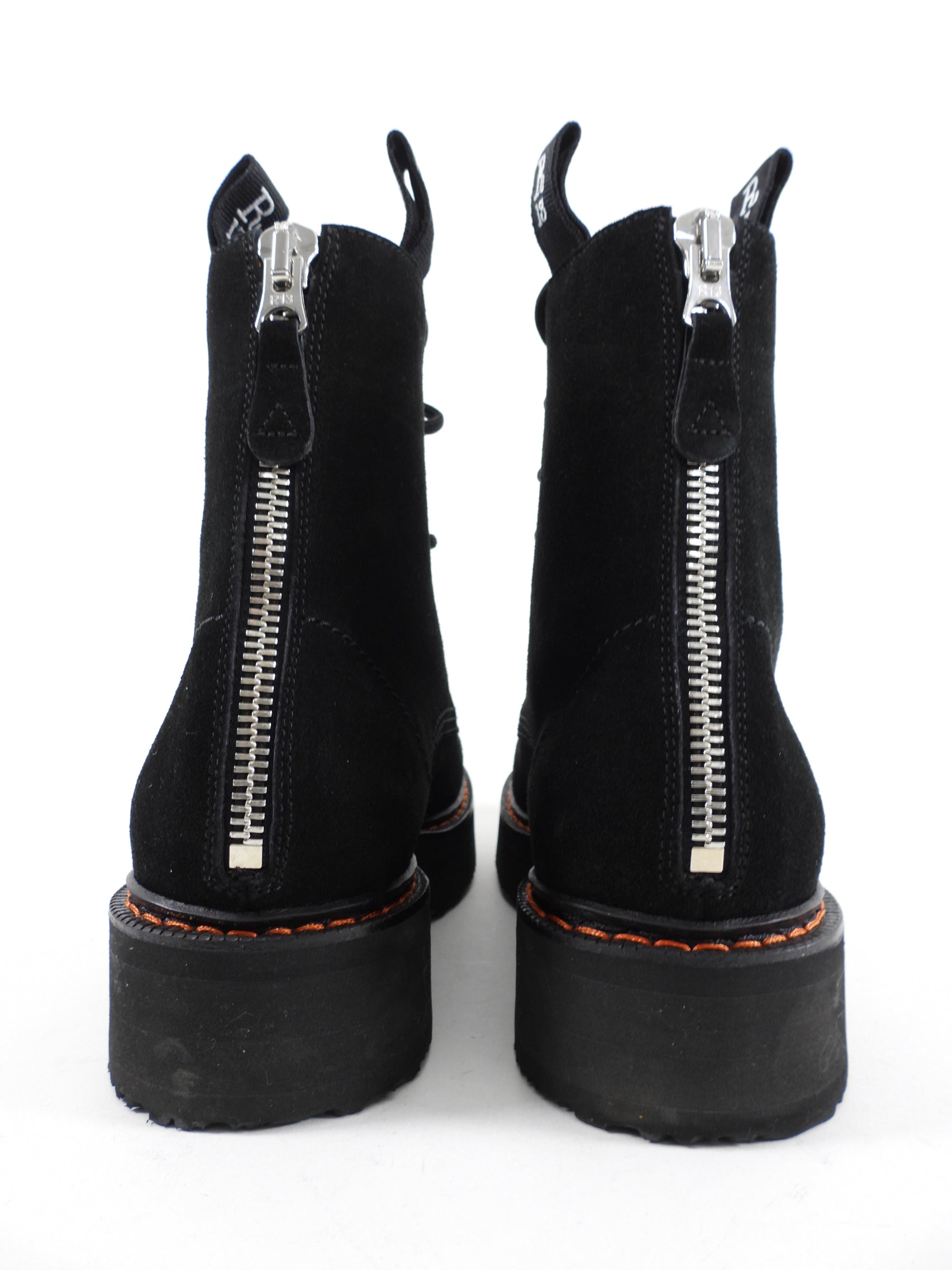 R13 Black Suede Single Stack Lace Up Boots - 37 / 7