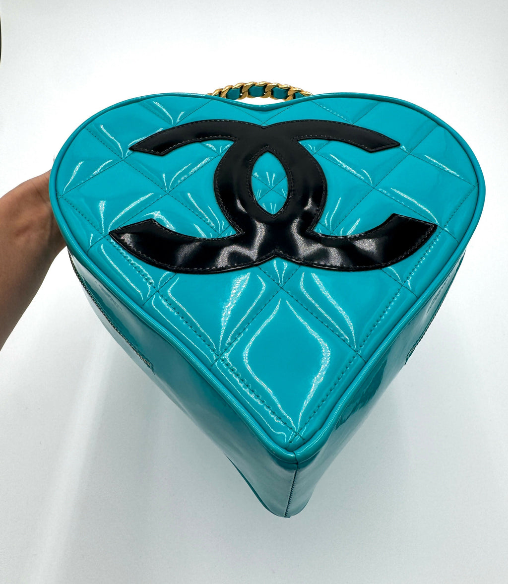 Chanel 1995 Vintage Barbie Blue & Black Heart Vanity Bag