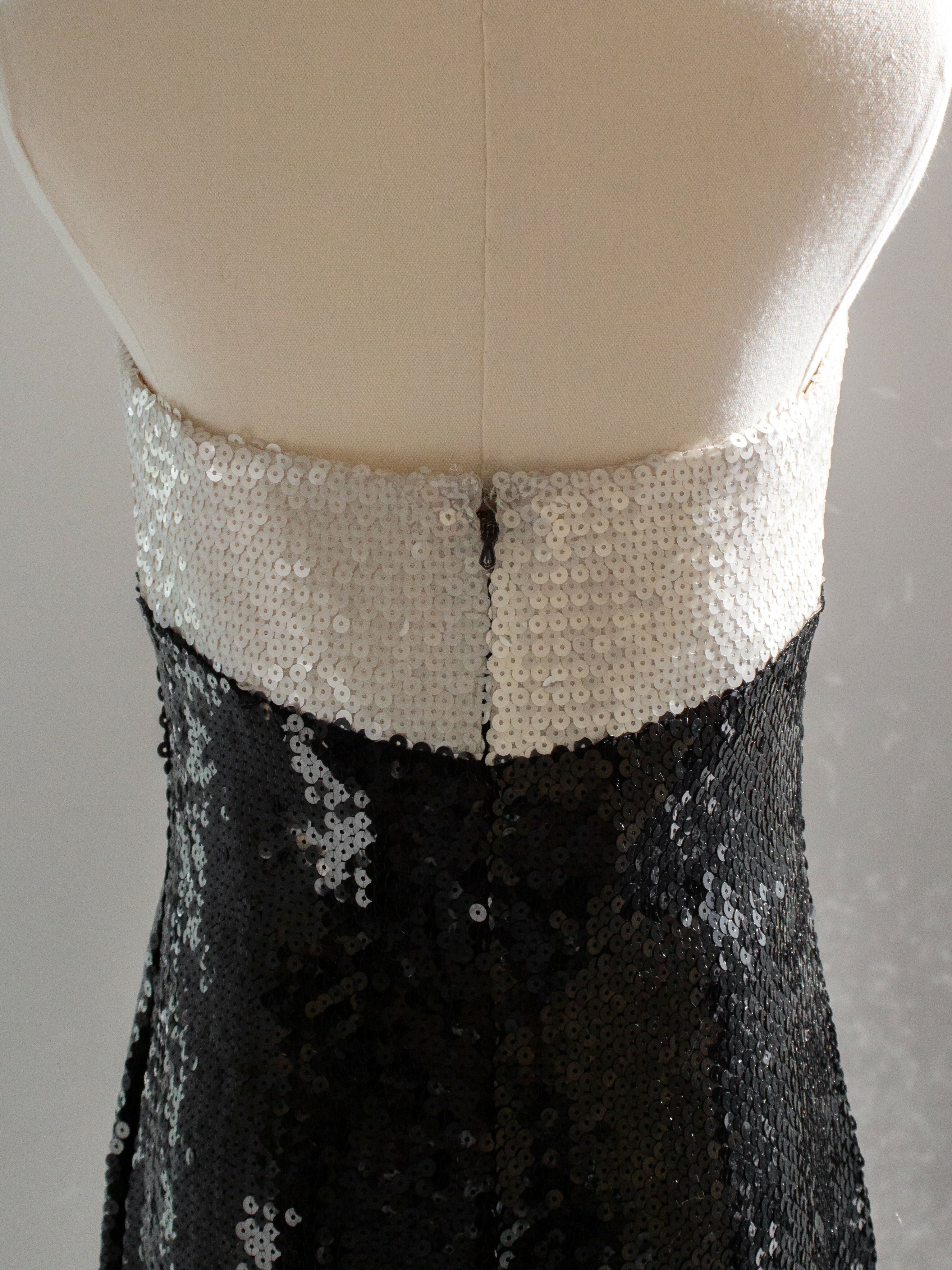 Chanel Vintage S/S 1987 White Black Sequin Embellished Bow Bustier Mini Dress