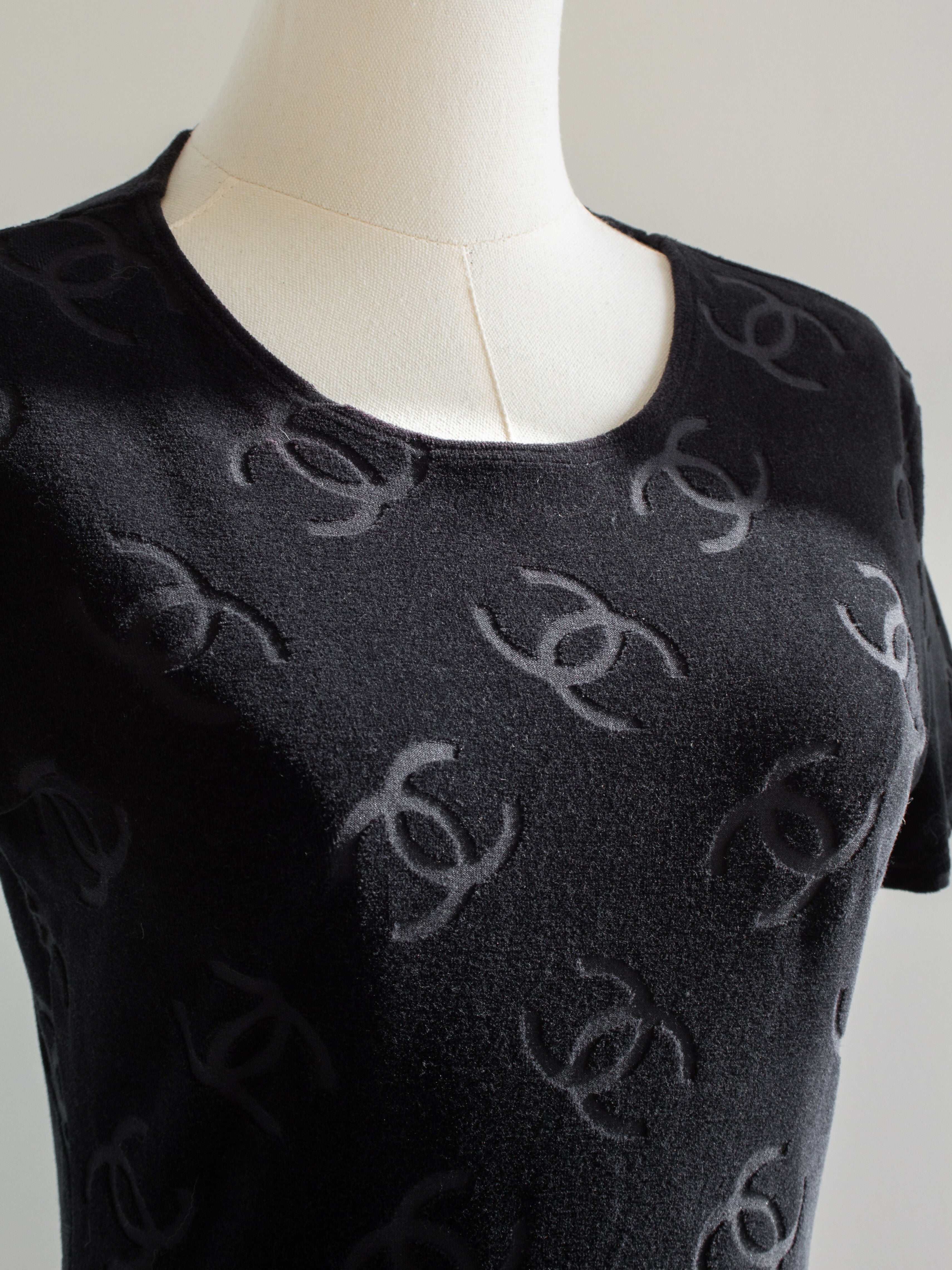 Chanel Vintage S/S1996 Black CC Logo Velour 96P LBD Mini Dress