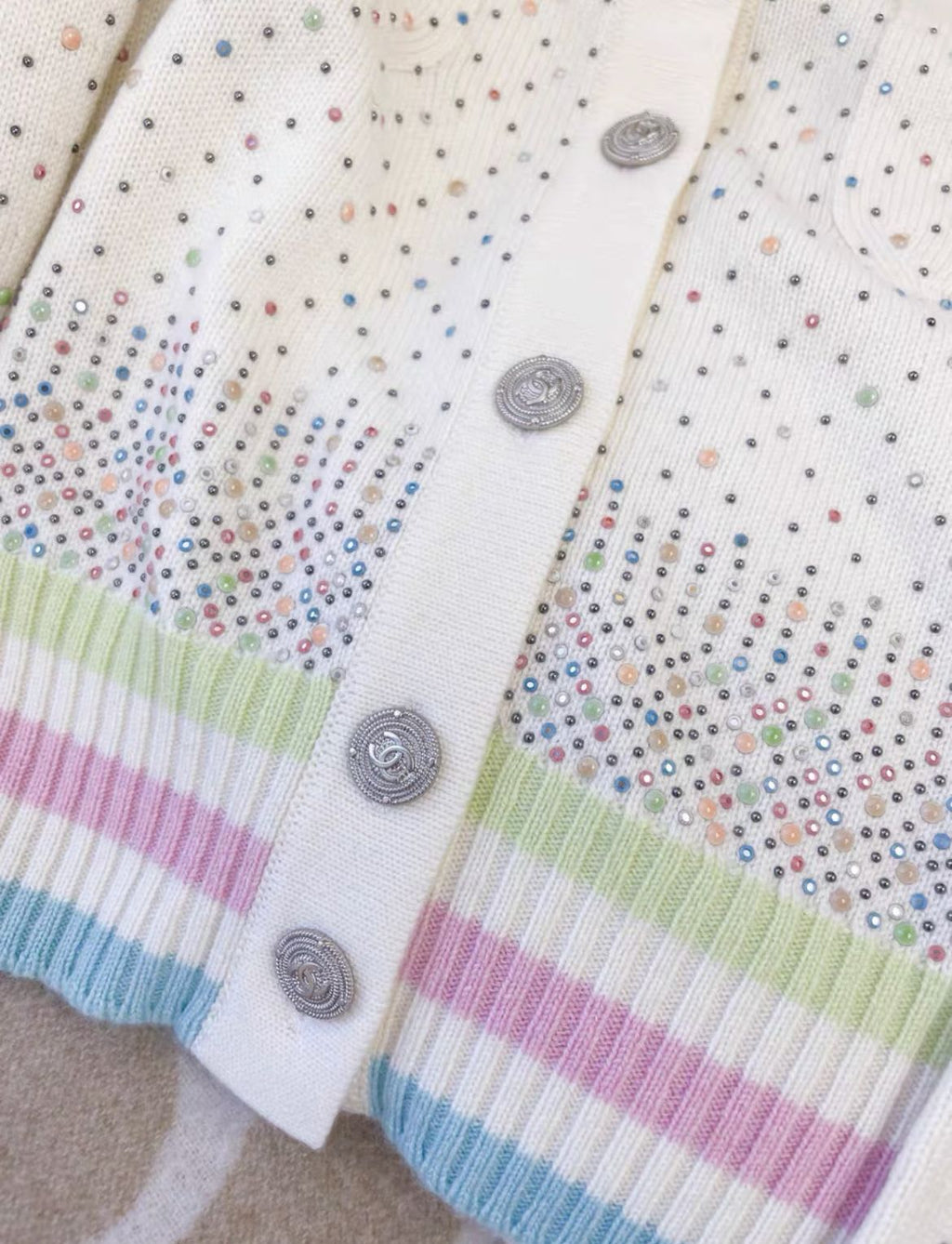 Chanel off-white colorful cashmere igan