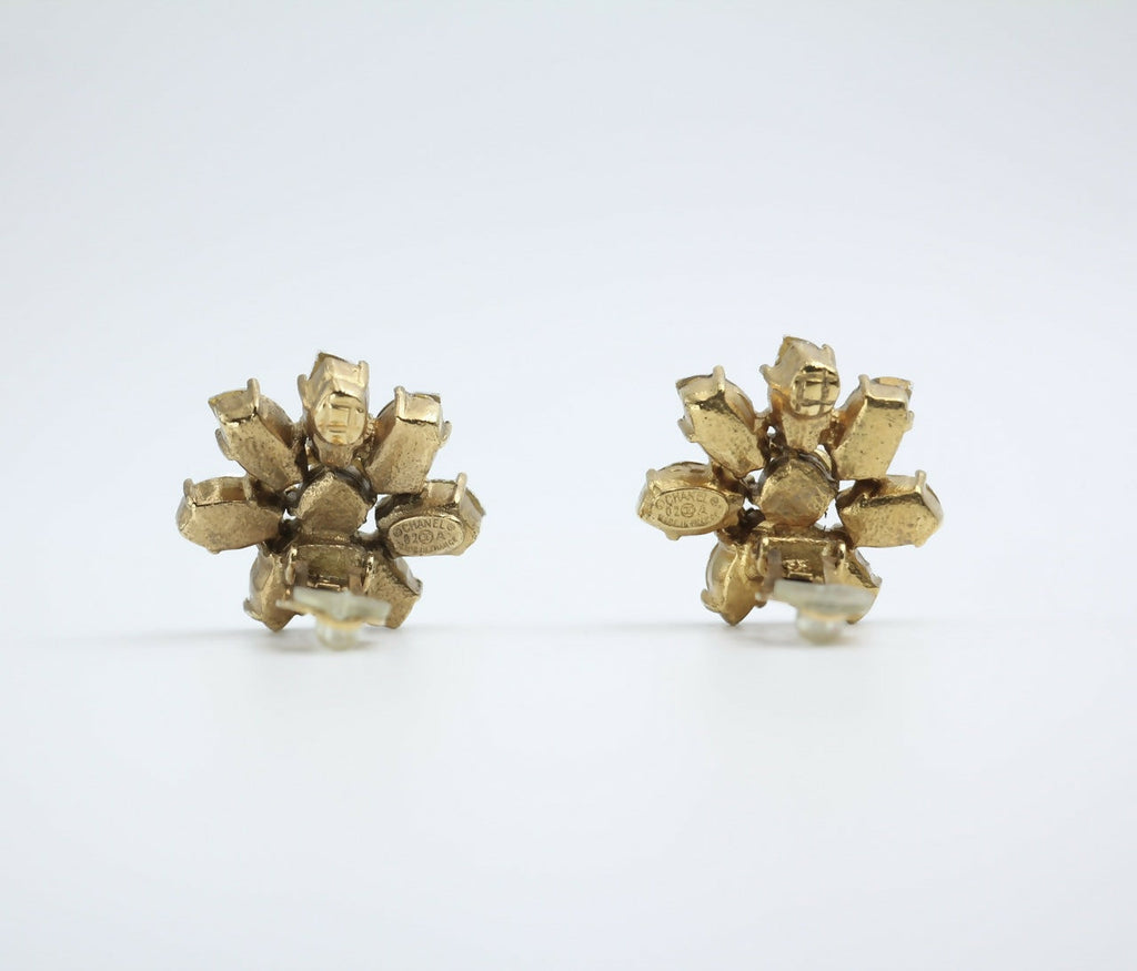 Chanel Vintage 02A Rhinestone Sparkling Ice Crystal Flower Clip-on Earrings