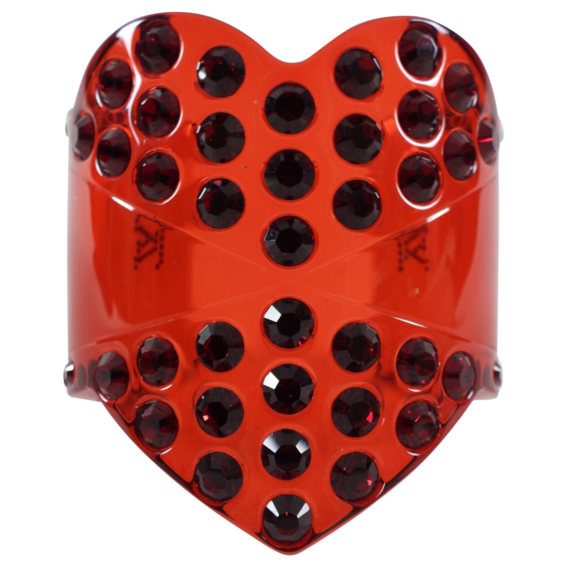 Louis Vuitton Red Acrylic Resin Crystal Studded Heart Cuff Bracelet