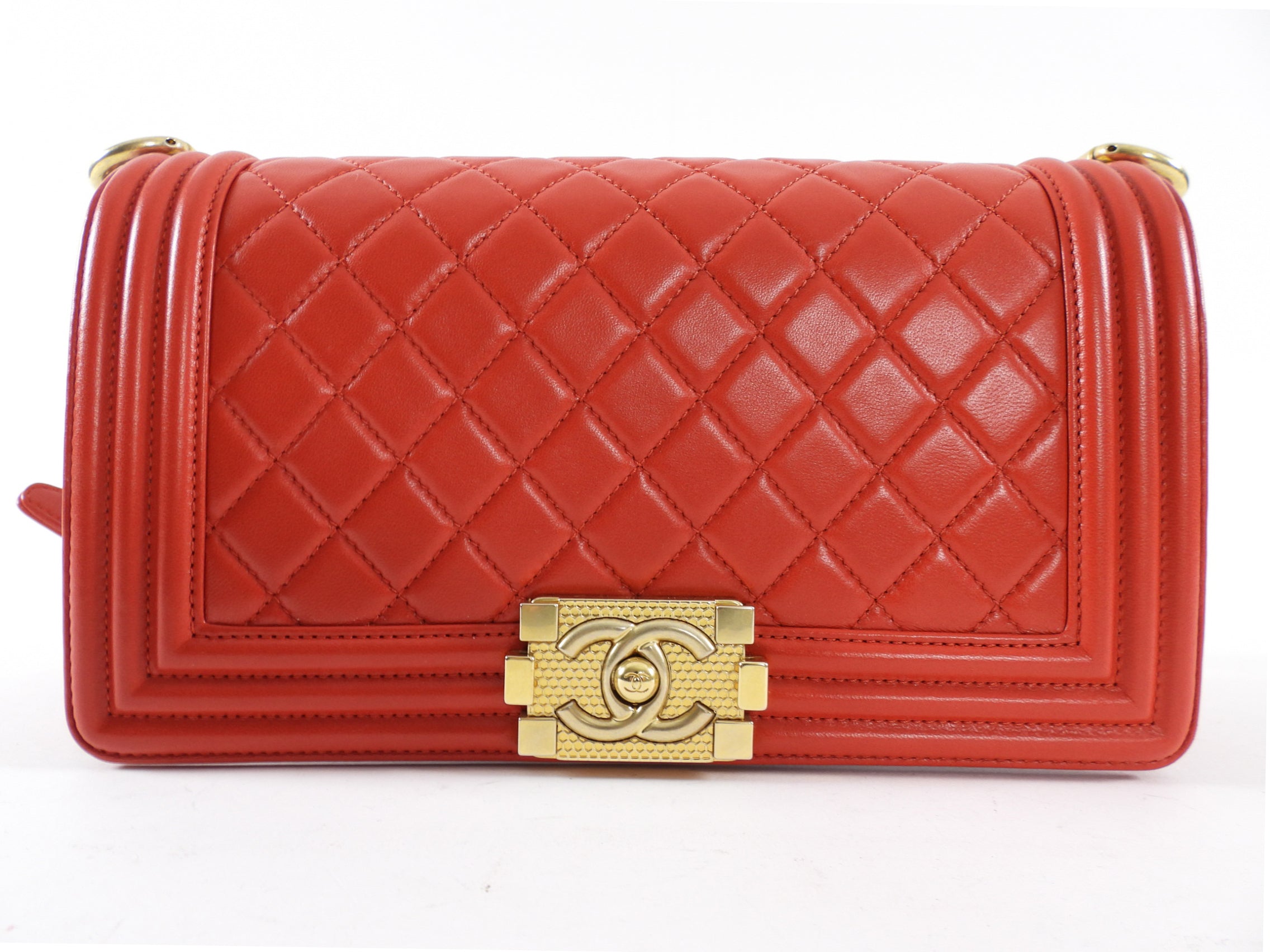 Chanel Red Quilted Lambskin Leather Medium Le Boy Bag GHW