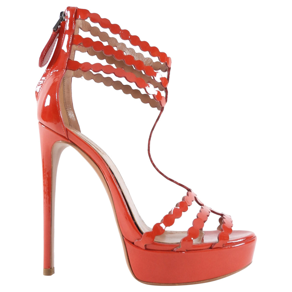 Alaia Red Patent Platform High Heel Sandals - 37.5