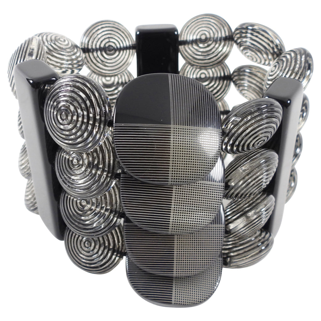 Angela Caputi Black and Clear Resin Bead Wide Bracelet