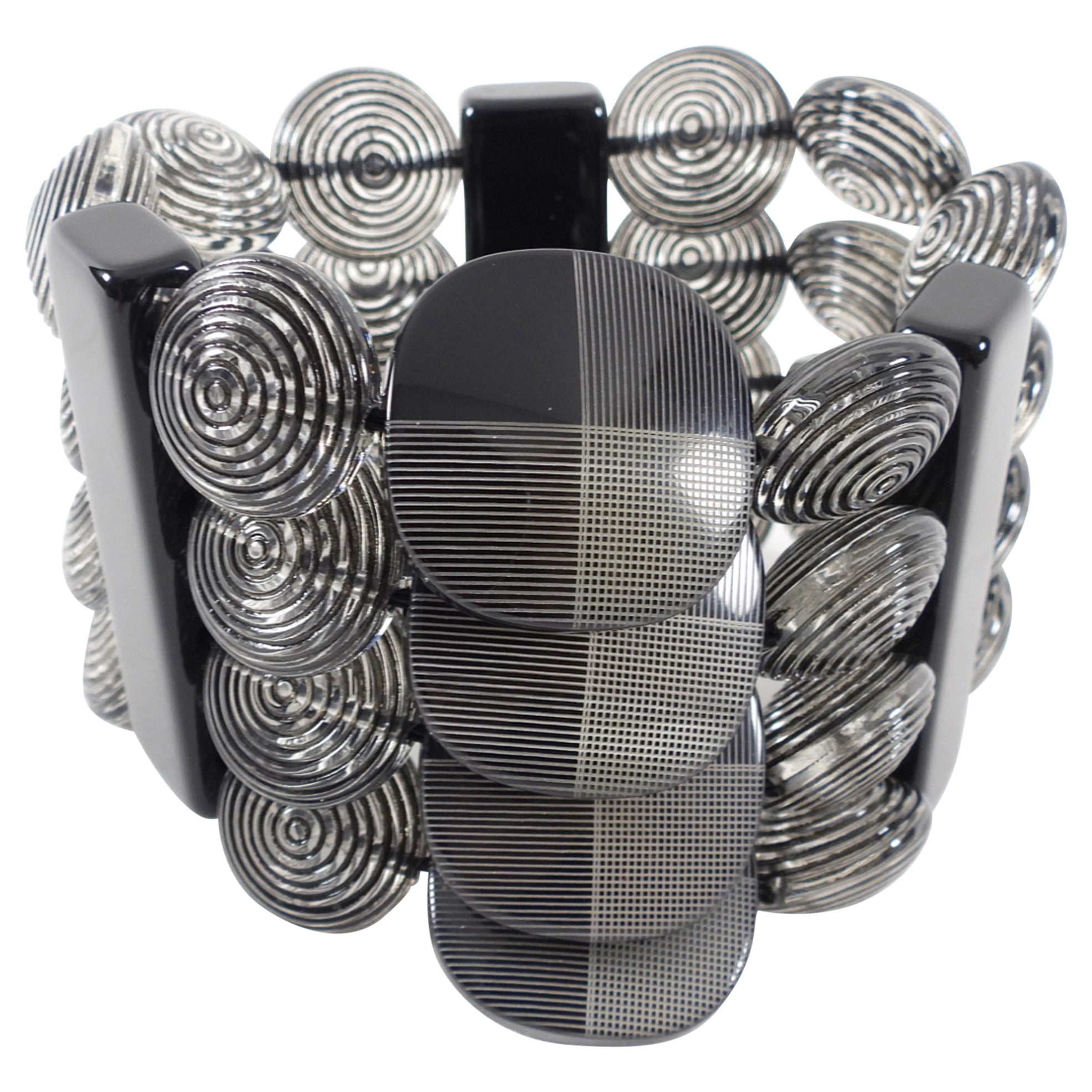 Angela Caputi Black and Clear Resin Bead Wide Bracelet