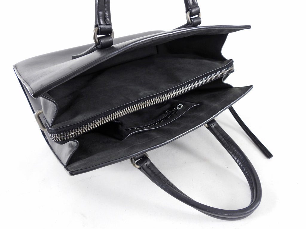 Rick Owens Black Leather Edith Satchel Tote Bag