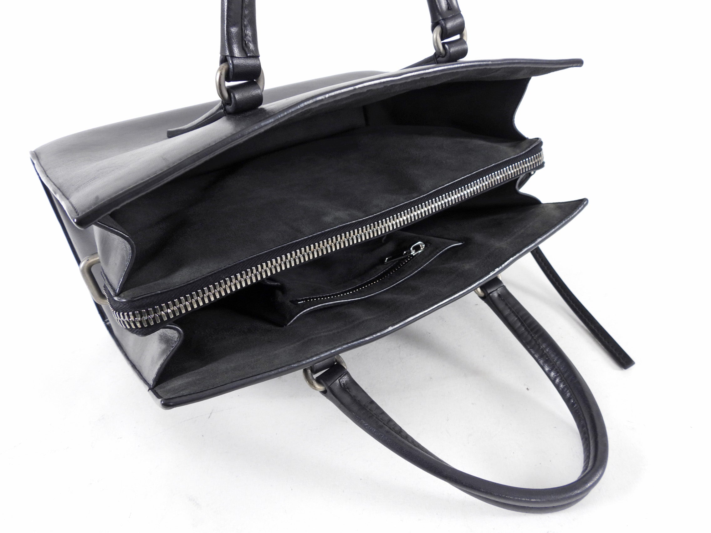 Rick Owens Black Leather Edith Satchel Tote Bag
