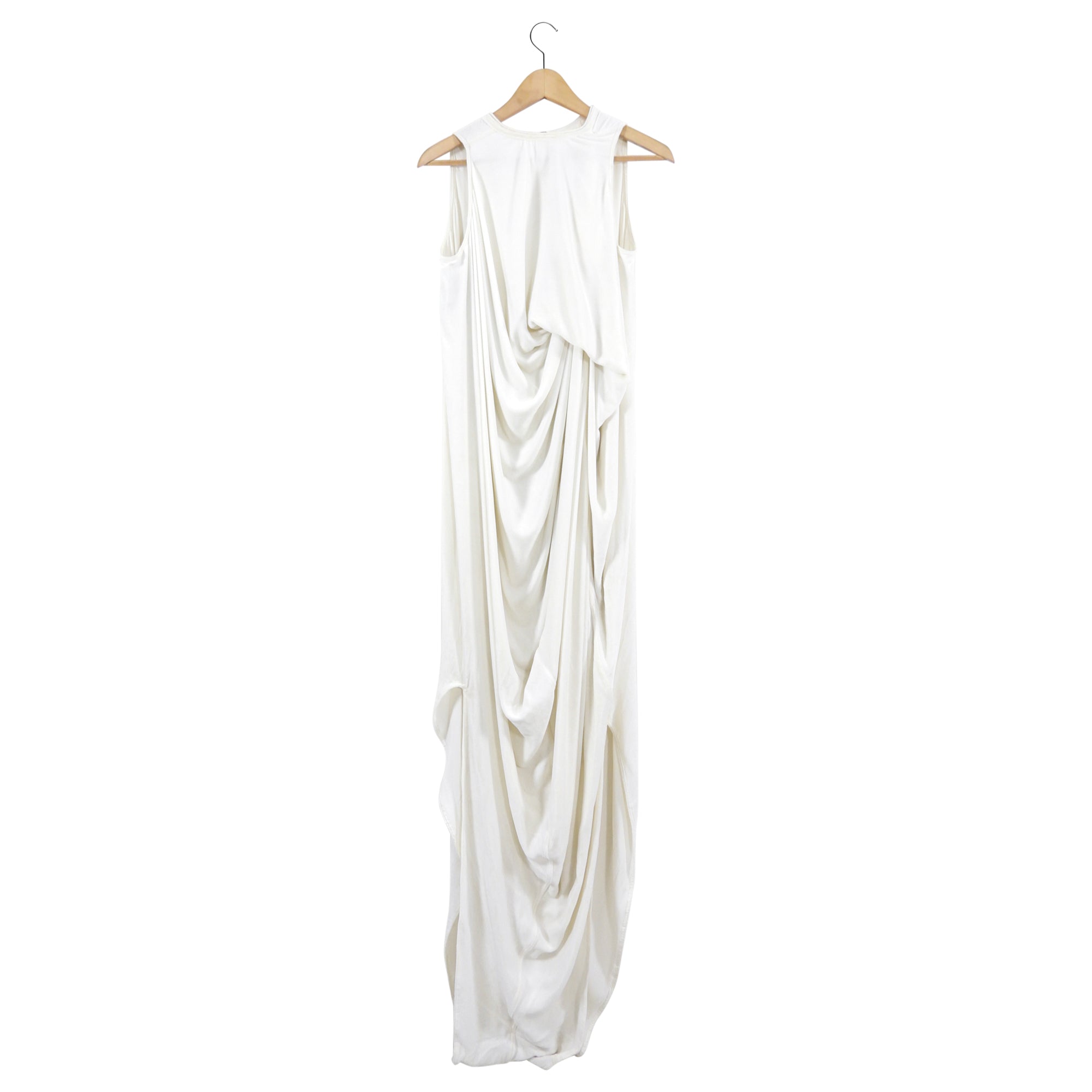 Rick Owens Milk White Velvet Sleeveless Draped Gown Dress - IT40 / USA 4