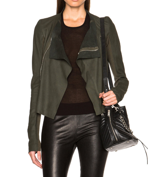 Rick Owens Nuvola SS16 Palm Green Leather Zip Jacket - S / 6