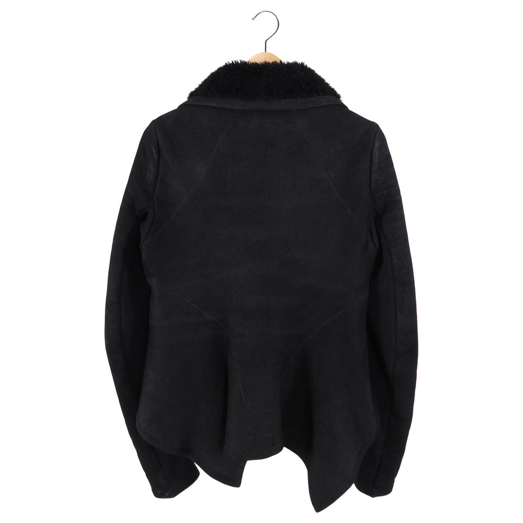 Rick Owens Black Shearling Asymmetrical Hemline Zip Jacket - USA M