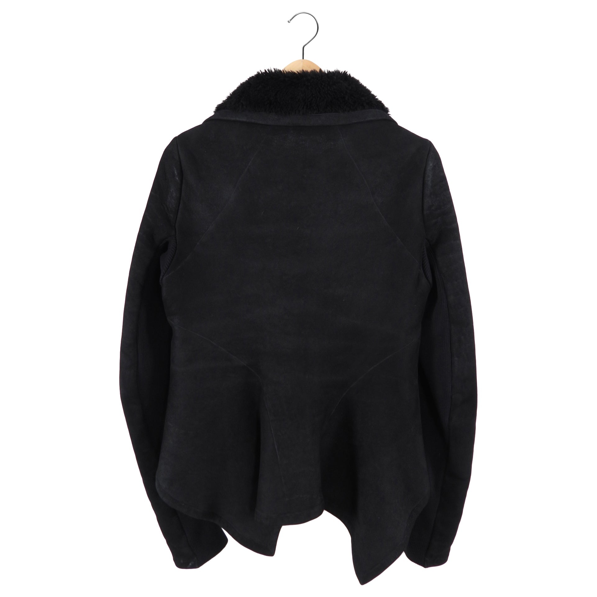 Rick Owens Black Shearling Asymmetrical Hemline Zip Jacket - USA M