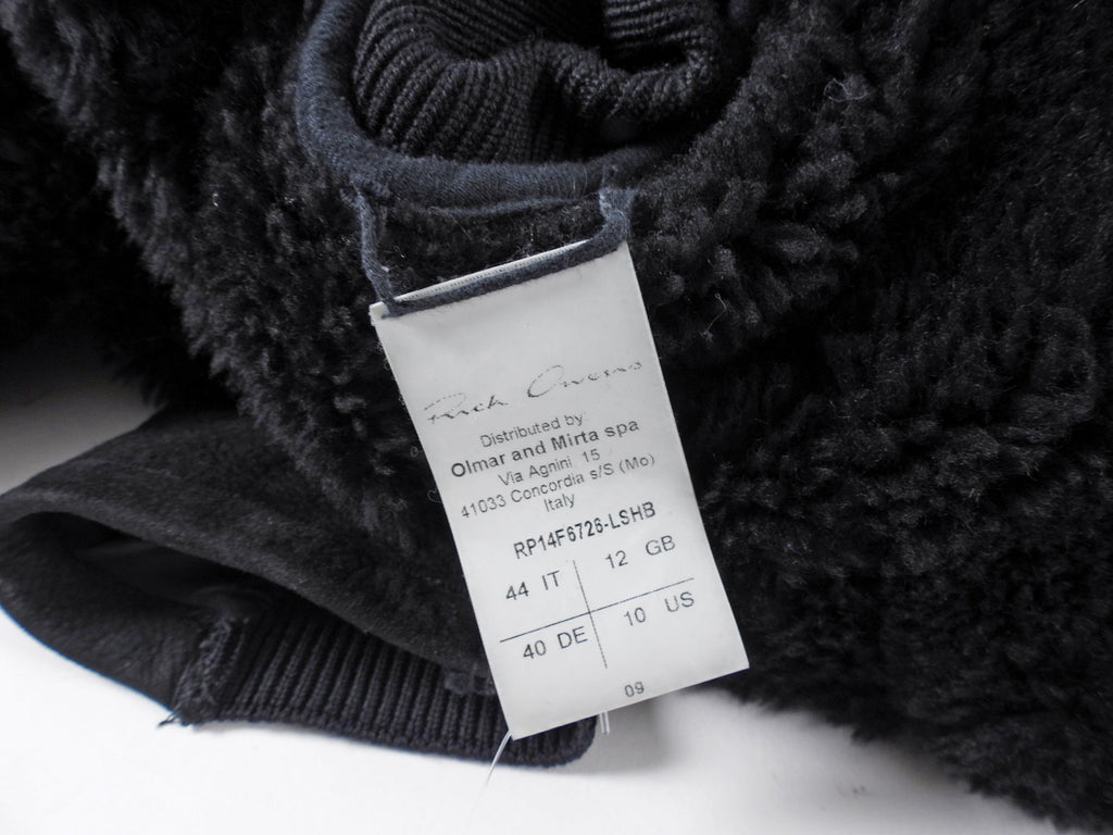 Rick Owens Black Shearling Asymmetrical Hemline Zip Jacket - USA M