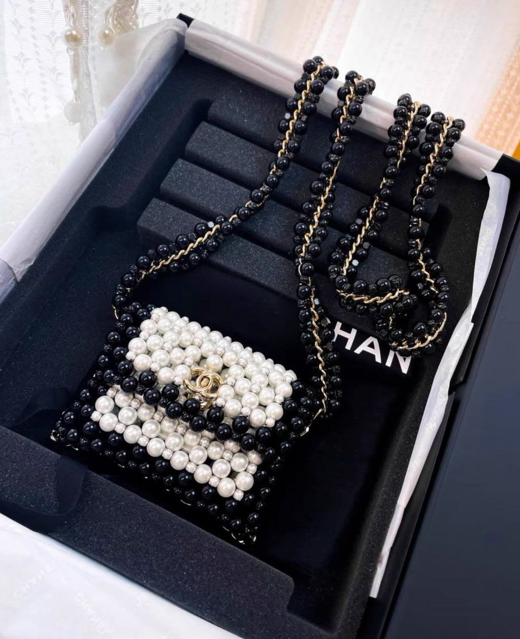 Chanel 22S Black &  White Pearl Evening Bag