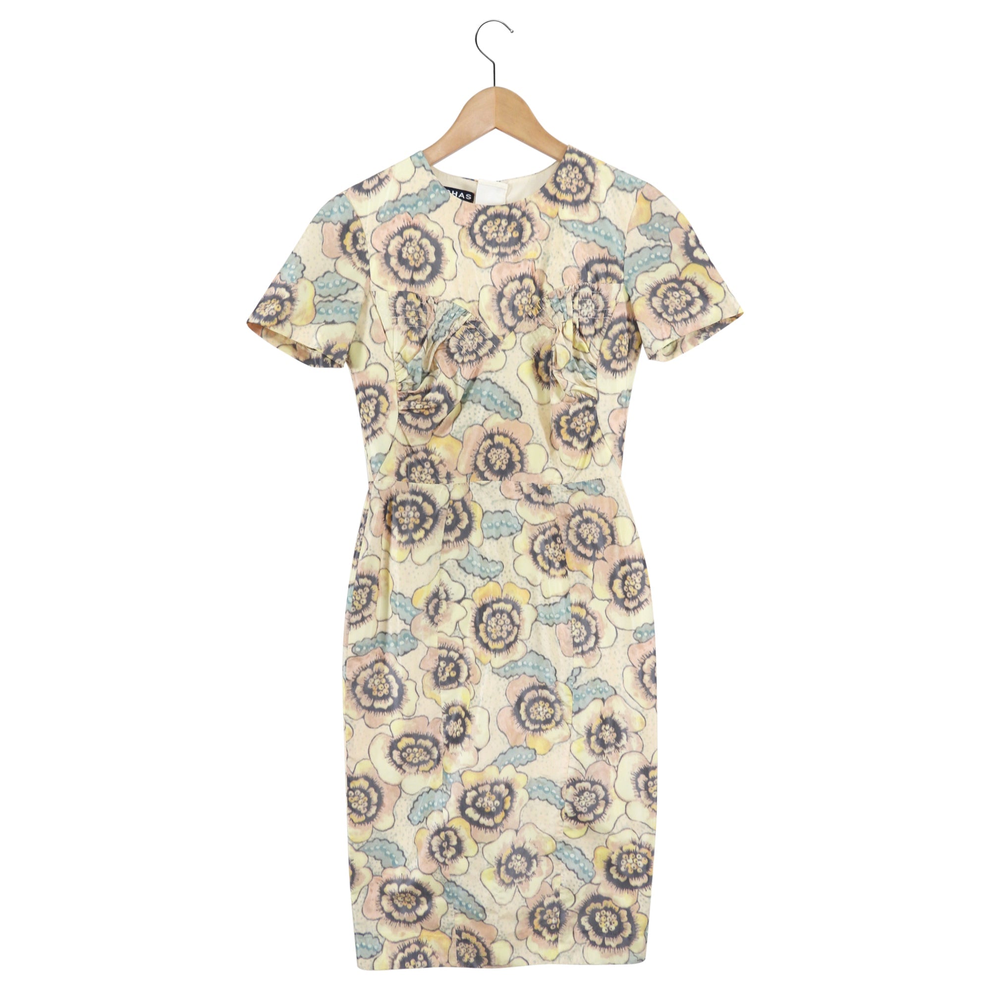Rochas Yellow Floral Silk Short Sleeve Cocktail Dress - IT40 / USA 2/4