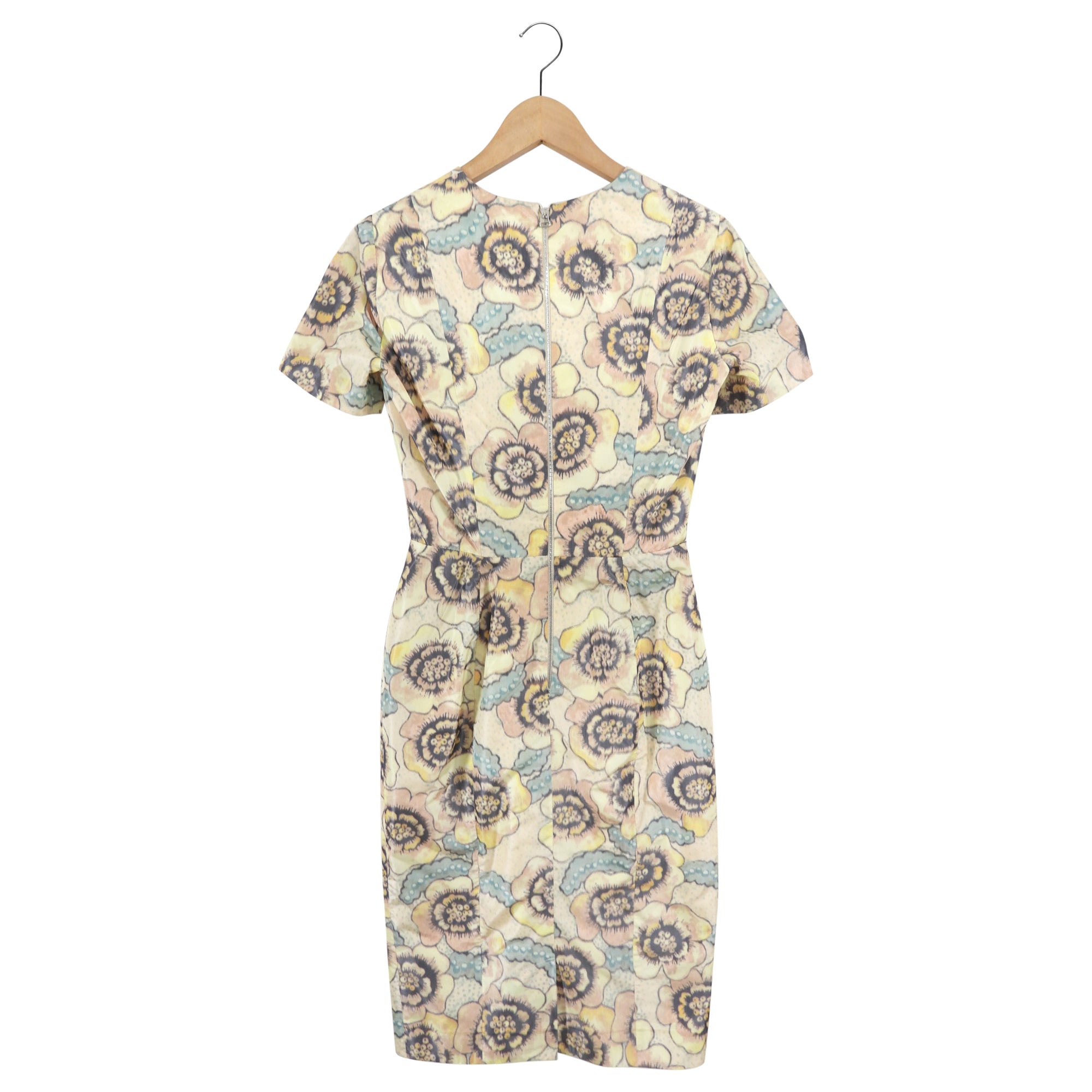 Rochas Yellow Floral Silk Short Sleeve Cocktail Dress - IT40 / USA 2/4