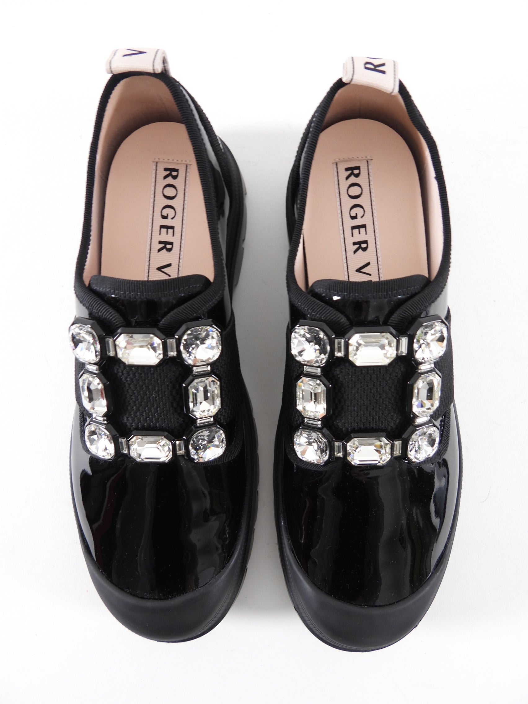 Roger Vivier Black Patent Crystal Walky Viv Loafer Shoes - 39.5