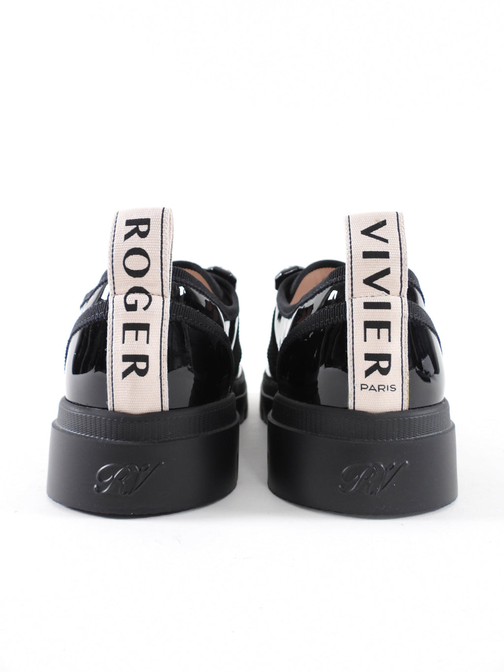 Roger Vivier Black Patent Crystal Walky Viv Loafer Shoes - 39.5