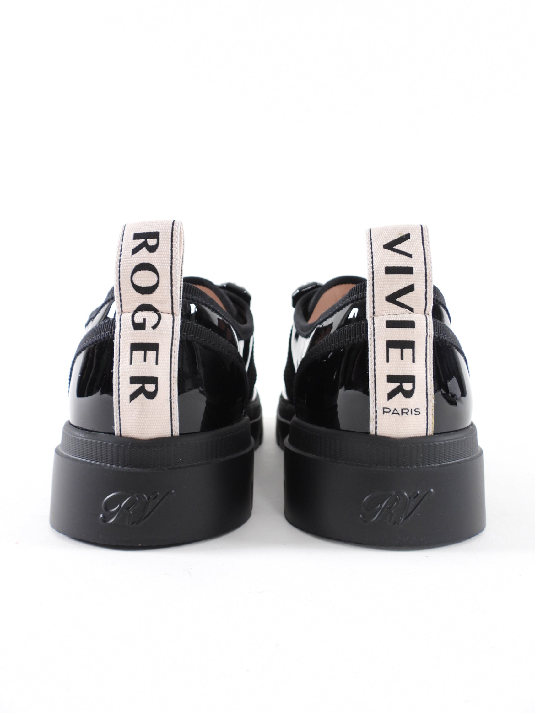 Roger Vivier Black Patent Crystal Walky Viv Loafer Shoes - 39.5