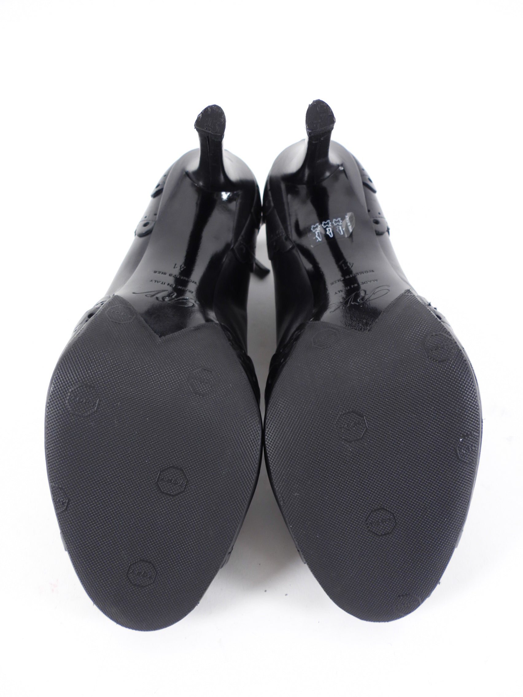 Roger Vivier Black Leather Lace Up Peep Brogue Heels - 41