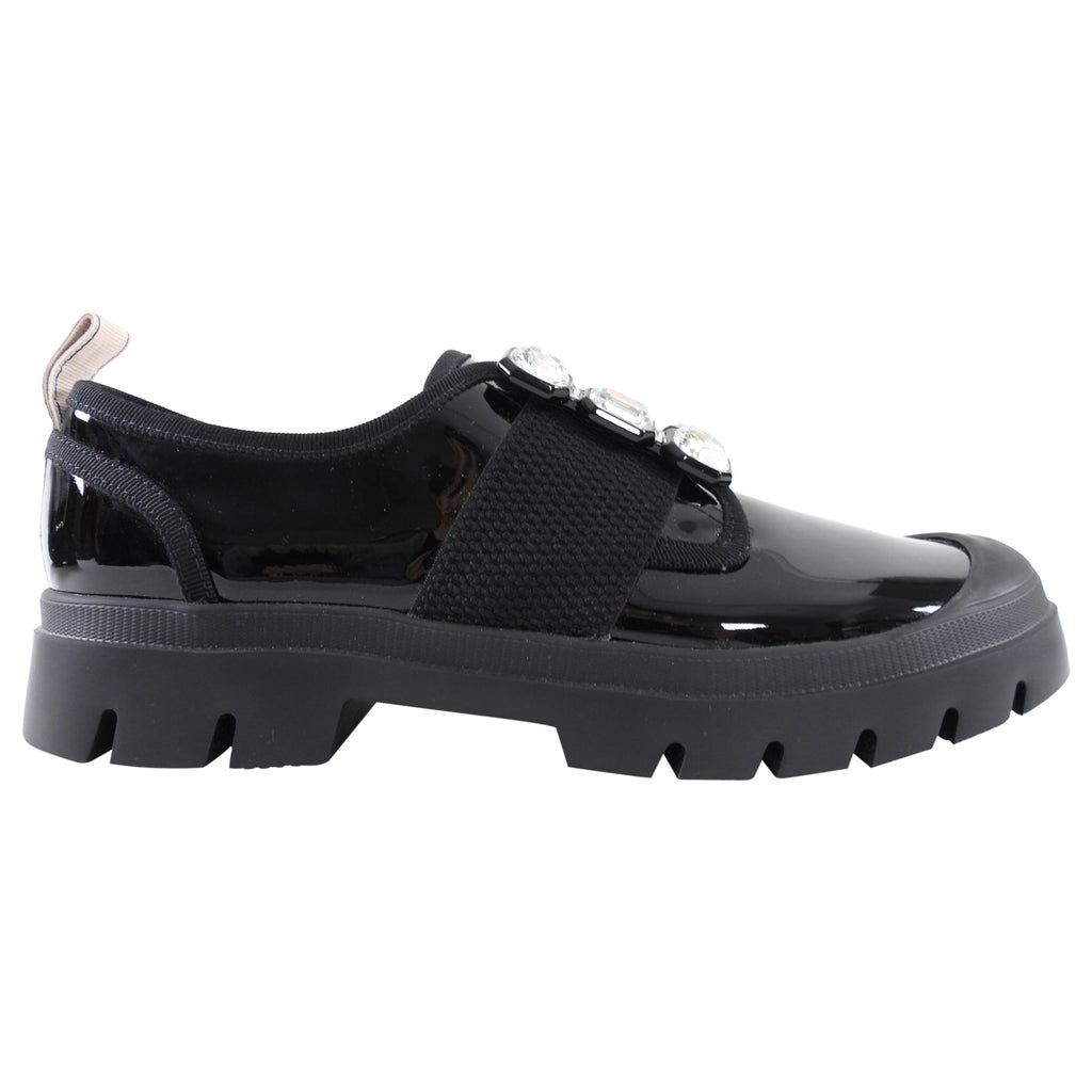 Roger Vivier Black Patent Crystal Walky Viv Loafer Shoes - 39.5