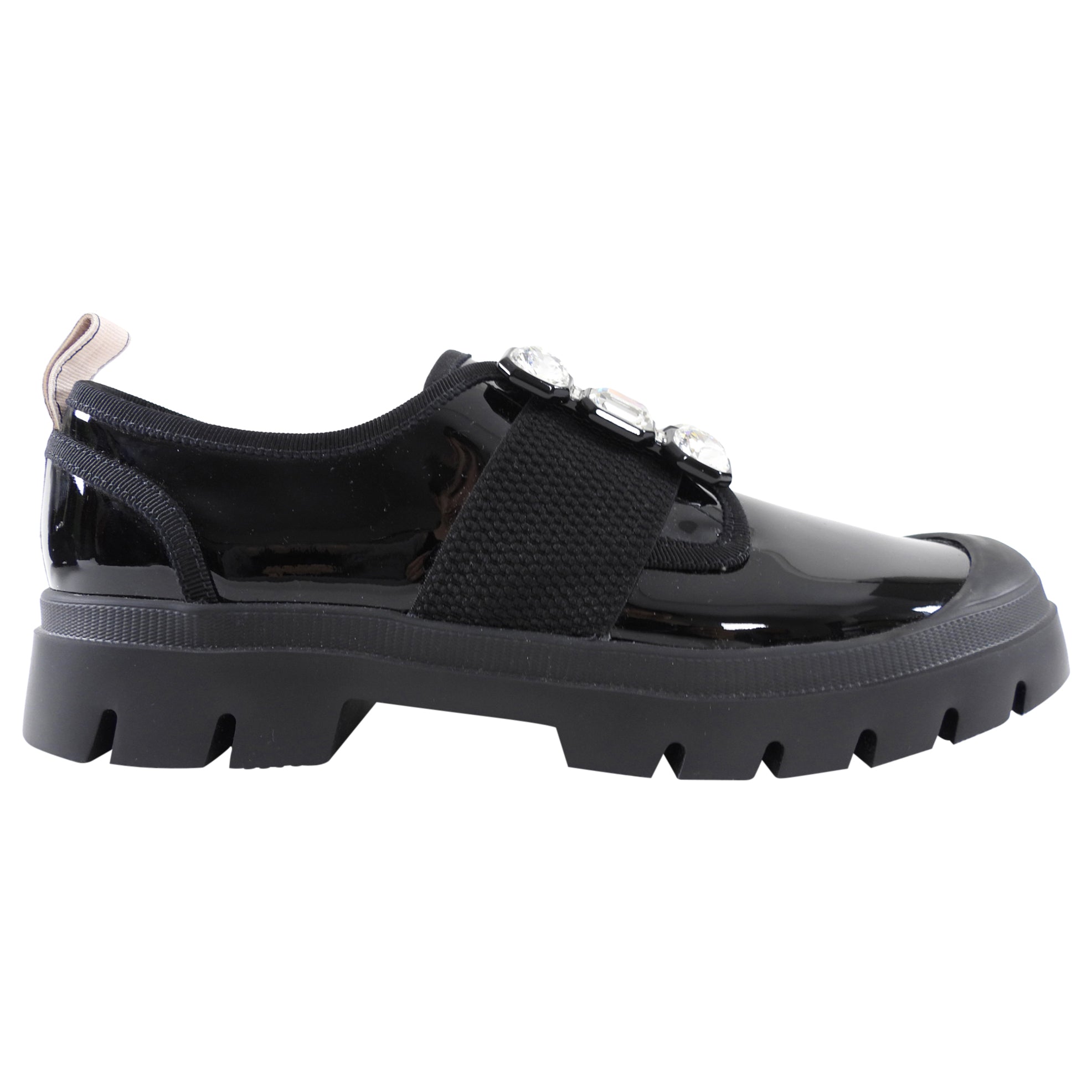Roger Vivier Black Patent Crystal Walky Viv Loafer Shoes - 39.5