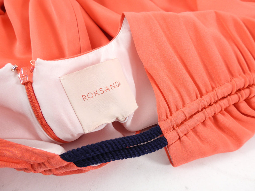 Roksanda Coral Silk Midi Dress with Balloon Sleeves - UK12 / USA 8