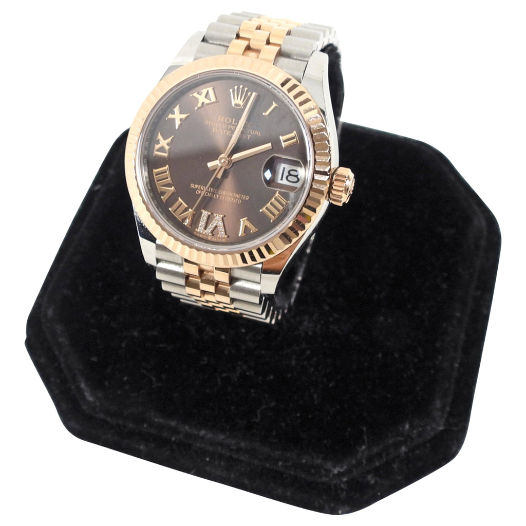 Rolex Two Tone 18k Rose Gold Chocolate Diamond Date Just 31mm Watch