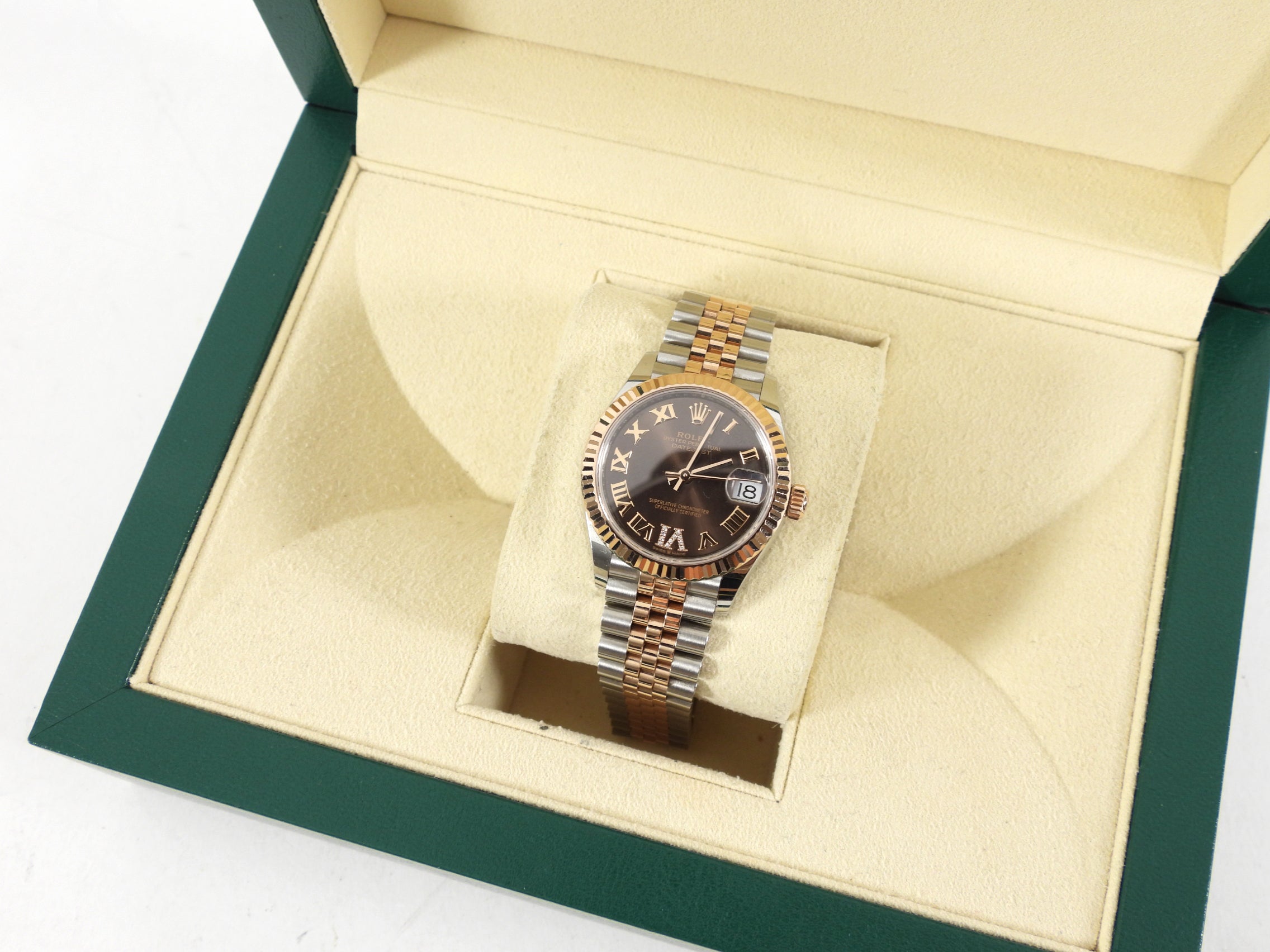 Rolex Two Tone 18k Rose Gold Chocolate Diamond Date Just 31mm Watch