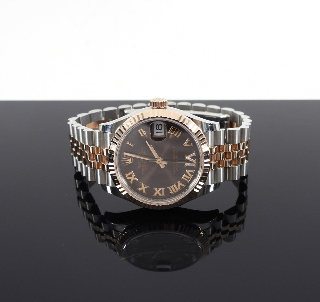 Rolex Two Tone 18k Rose Gold Chocolate Diamond Date Just 31mm Watch