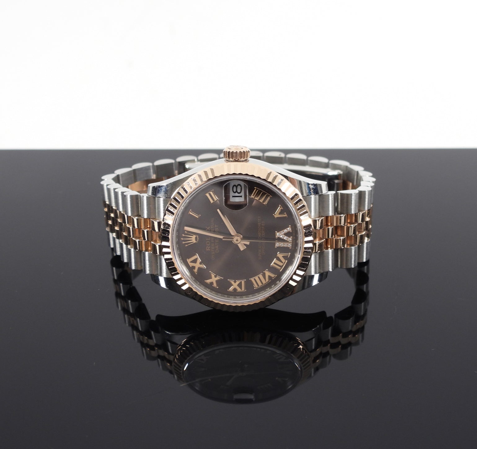Rolex Two Tone 18k Rose Gold Chocolate Diamond Date Just 31mm Watch