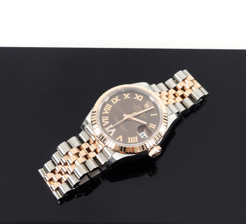 Rolex Two Tone 18k Rose Gold Chocolate Diamond Date Just 31mm Watch