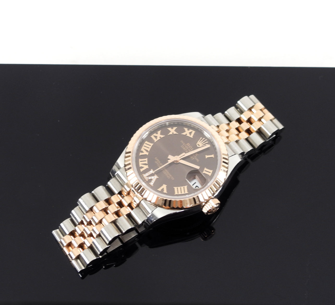 Rolex Two Tone 18k Rose Gold Chocolate Diamond Date Just 31mm Watch