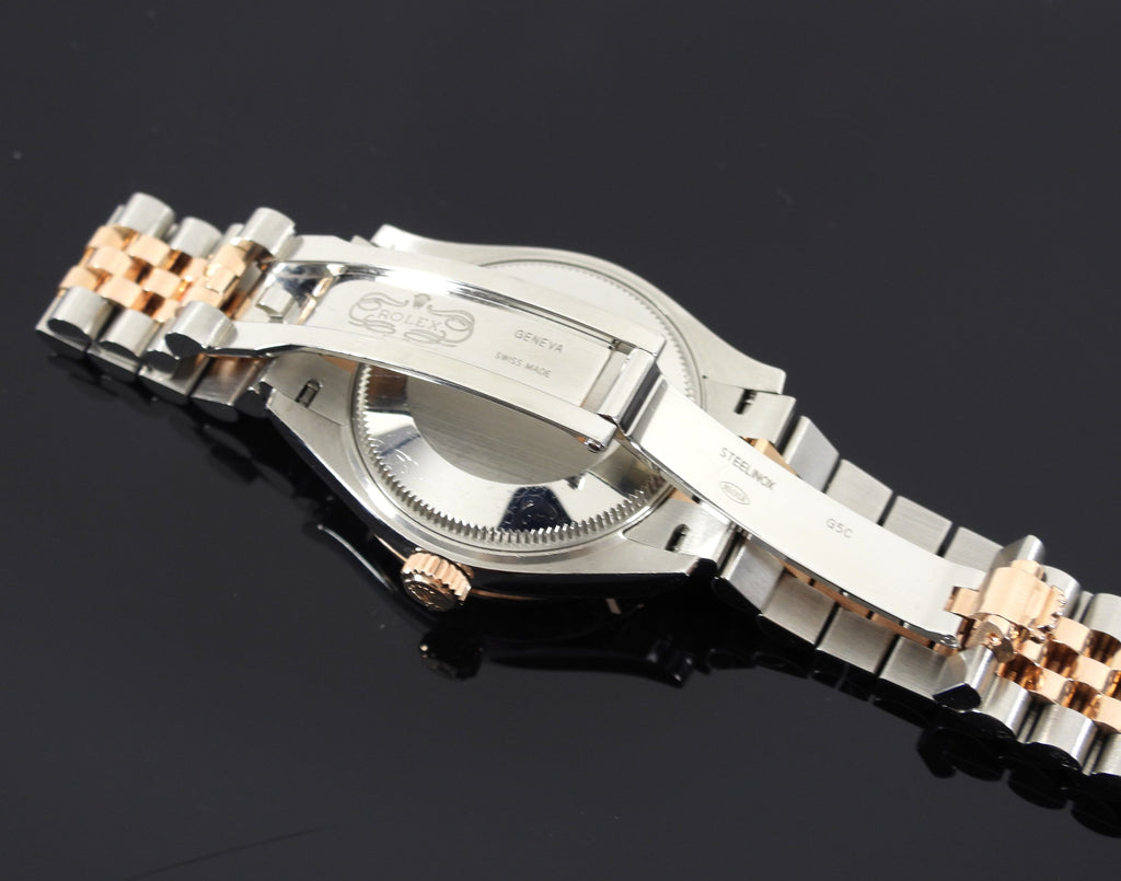 Rolex Two Tone 18k Rose Gold Chocolate Diamond Date Just 31mm Watch