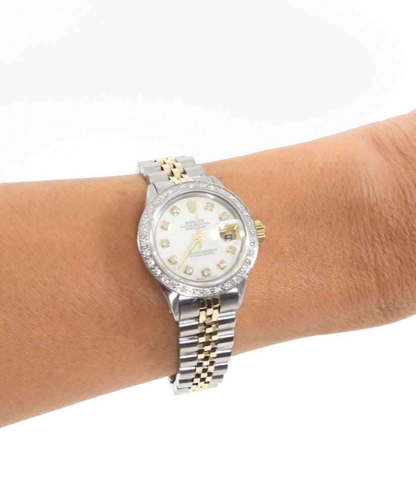 Rolex Vintage 1969 Two Tone Date Just Diamond Jubilee MOP 26mm Ladies Watch