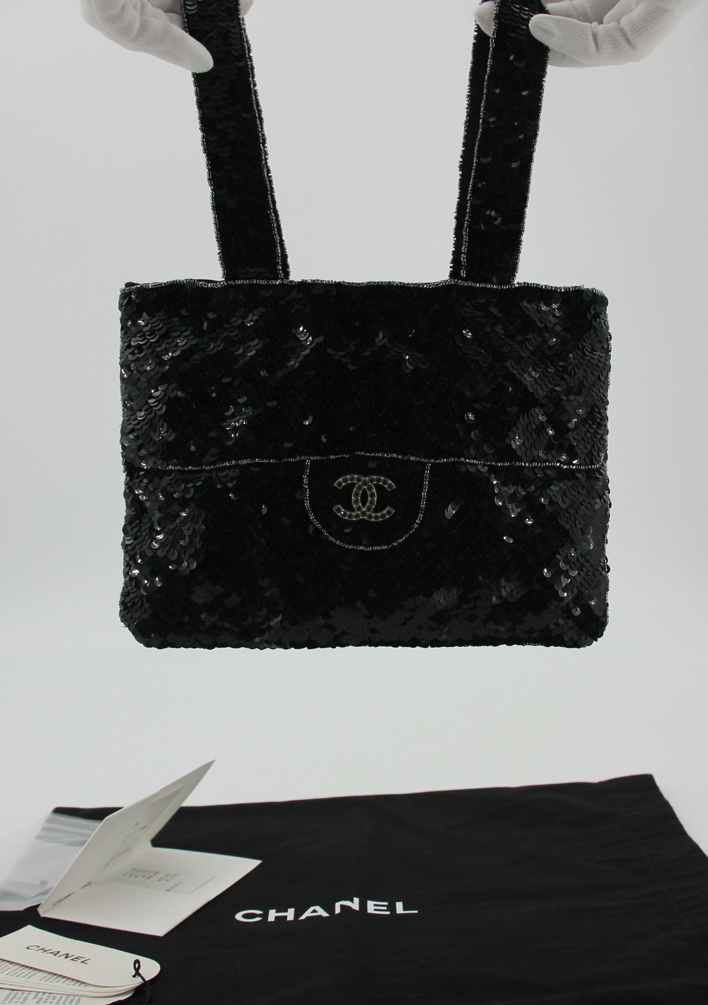 Chanel Coco Mark Metallic Black Sequin Tote Bag