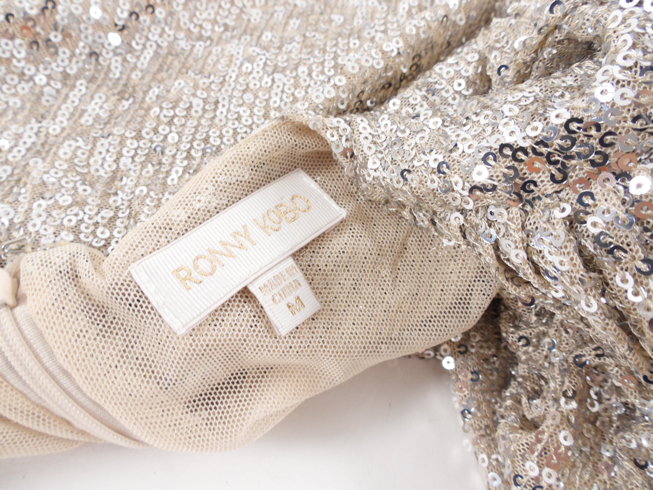 Rony Kobo Silver Sequin Cowl Neck Dress - USA 6