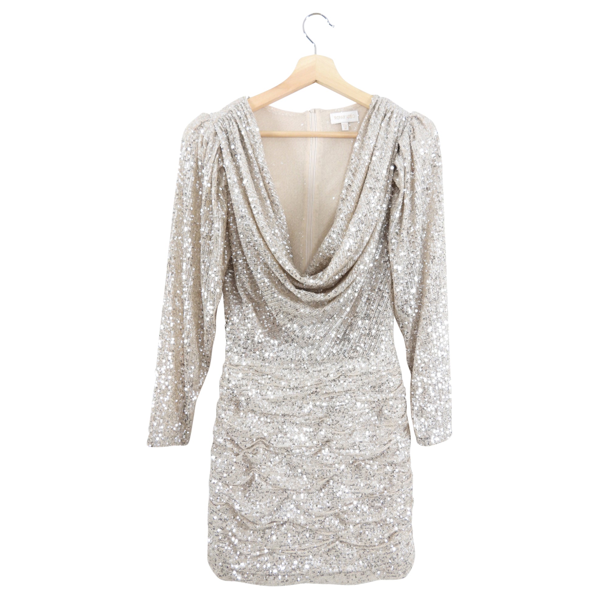 Rony Kobo Silver Sequin Cowl Neck Dress - USA 6