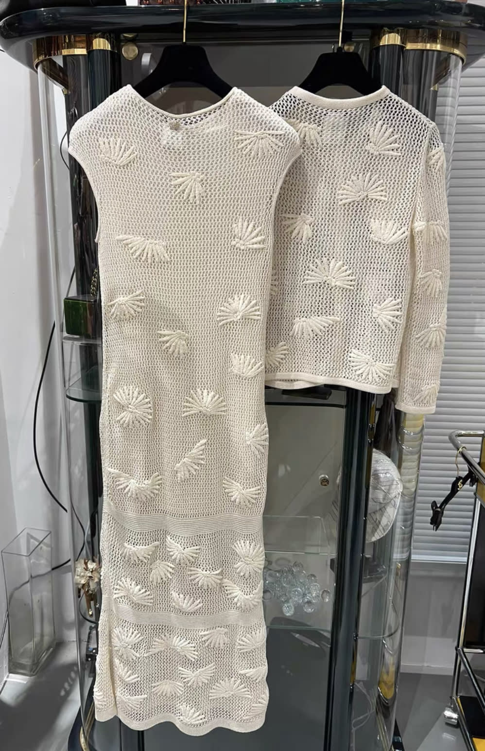 Chanel 17C crochet dress with parrot igan three pieces suit