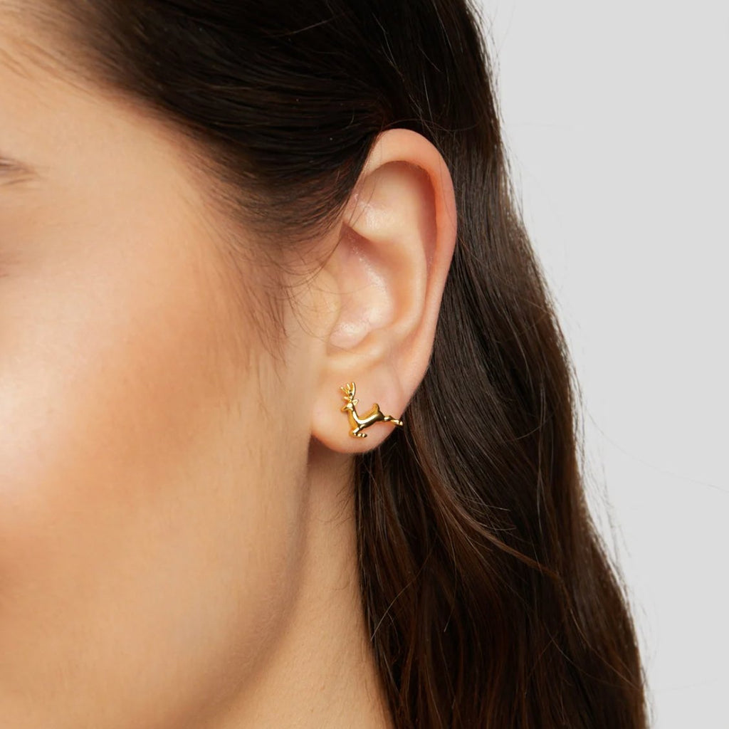Rudolph Reindeer Gold Earrings
