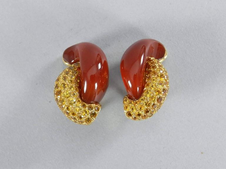Seaman Schepps Carnelian Yellow Sapphire Gold Half Link Earrings