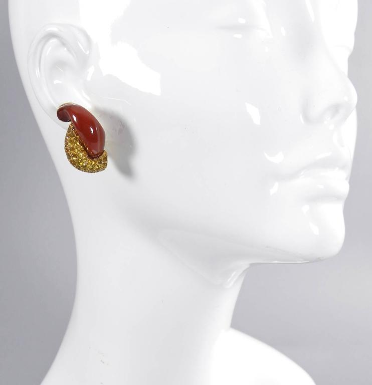 Seaman Schepps Carnelian Yellow Sapphire Gold Half Link Earrings