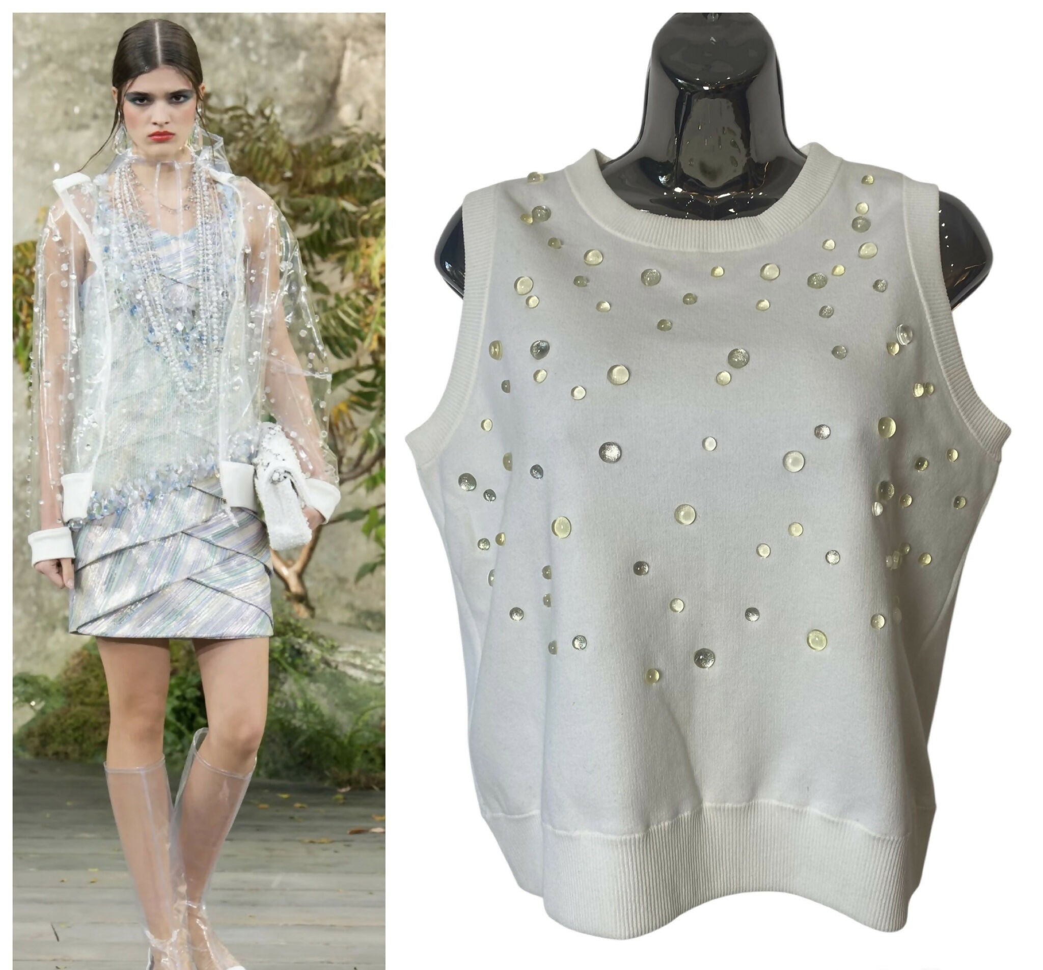 CHANEL 18P WATER DROP EMBELLISHED COTTON BLOUSE TOP FR 38