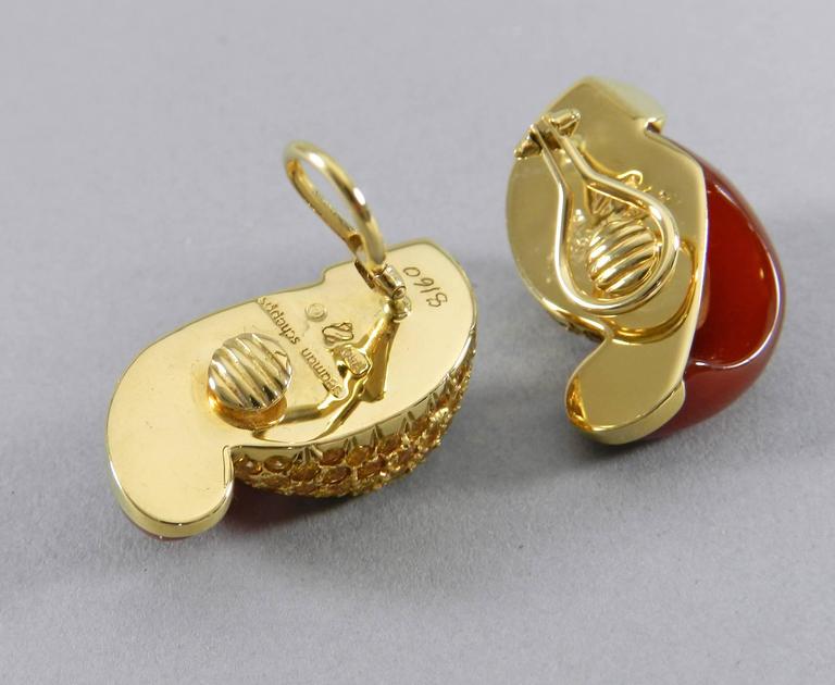 Seaman Schepps Carnelian Yellow Sapphire Gold Half Link Earrings