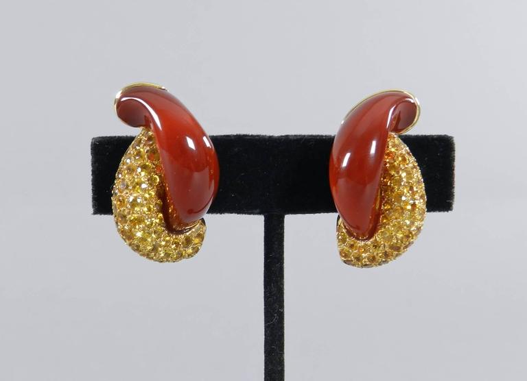 Seaman Schepps Carnelian Yellow Sapphire Gold Half Link Earrings