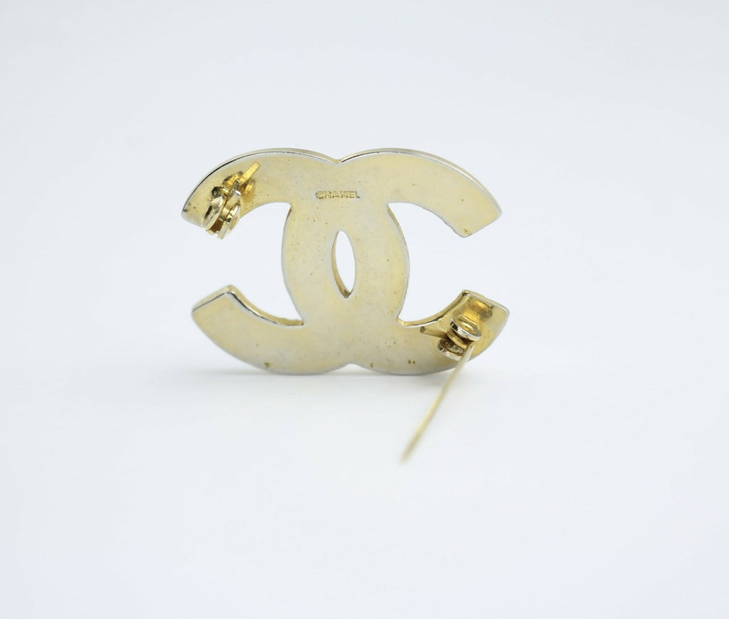Chanel Vintage 1954-71 Rhinestone Gold-plated CC Logo Brooch