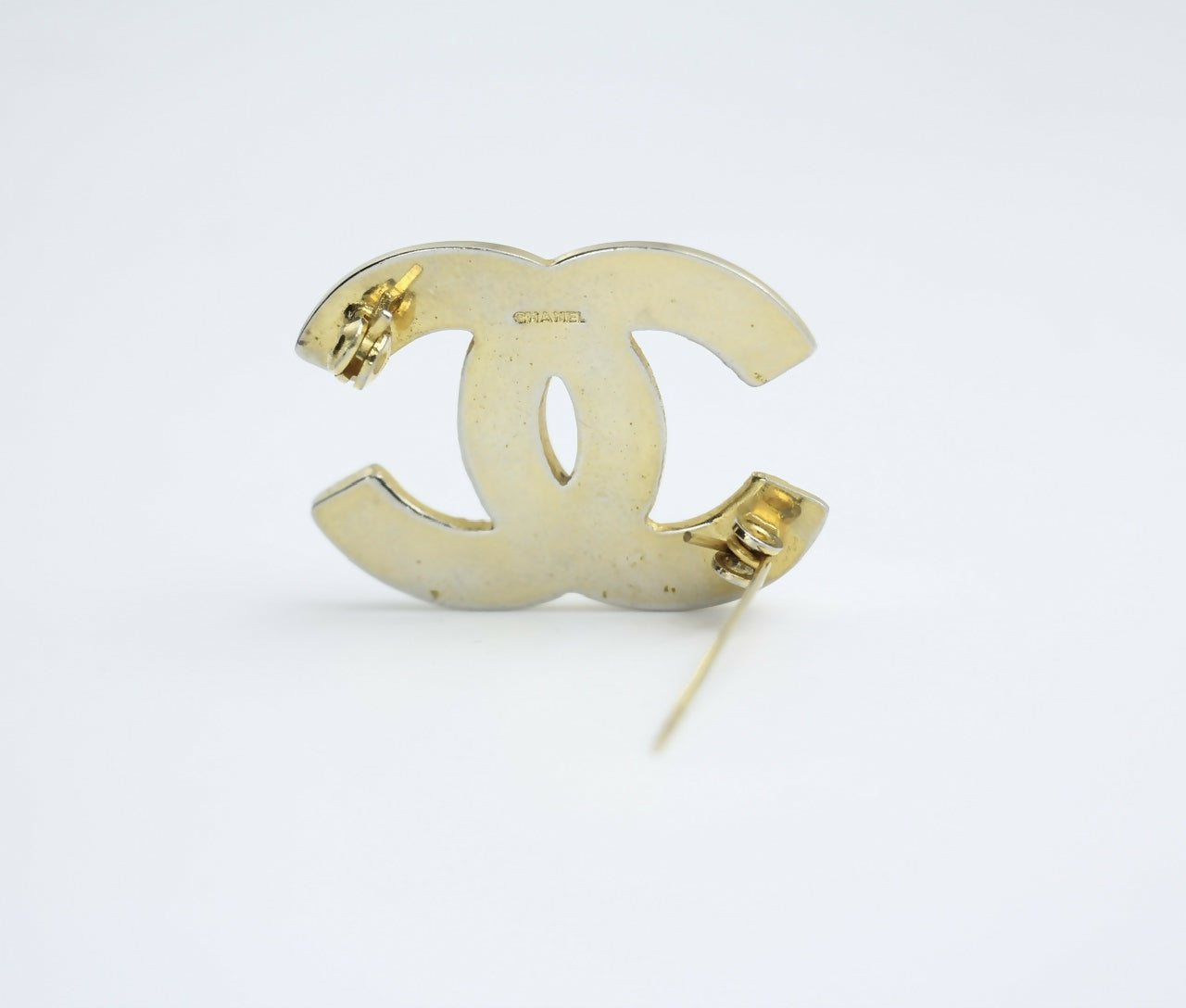 Chanel Vintage 1954-71 Rhinestone Gold-plated CC Logo Brooch